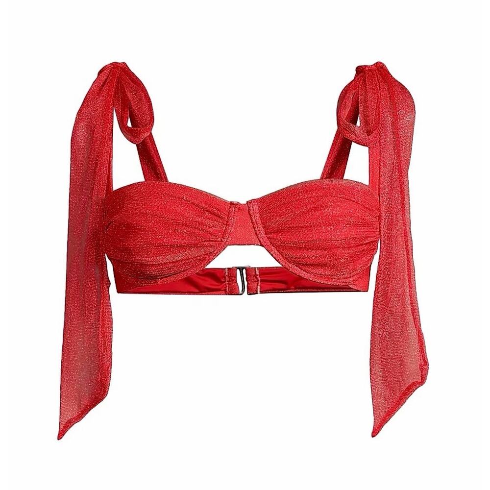 NWOT Beach Riot Women's Size M Drea Shimmer Underwire Bikini Top Red Hot Shine